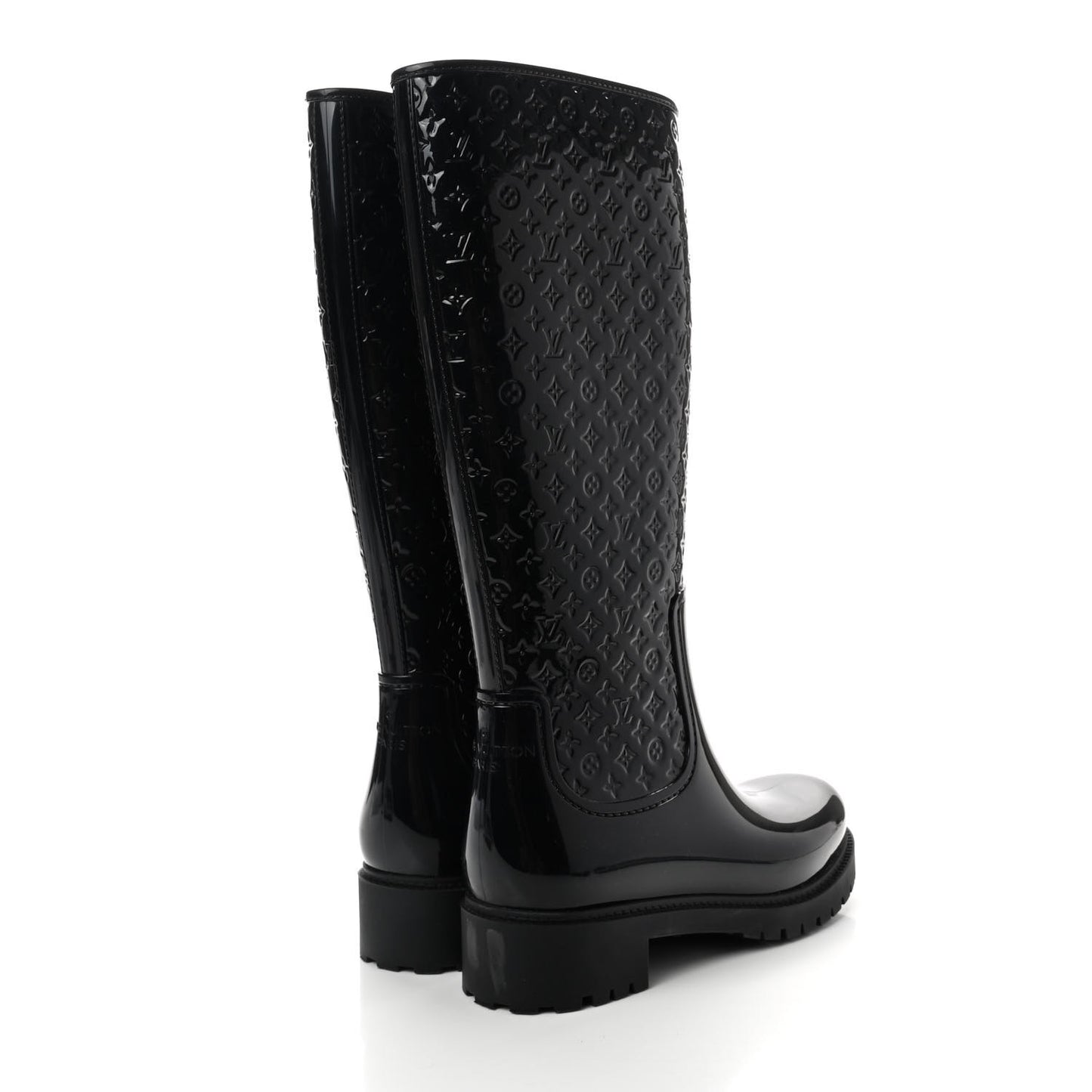 Rubber Embossed Monogram Splash Rain Boots 38 Black