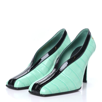 Chanel Crocodile Embossed Patent Calfskin Pumps 38 Green Black 4 of 10
