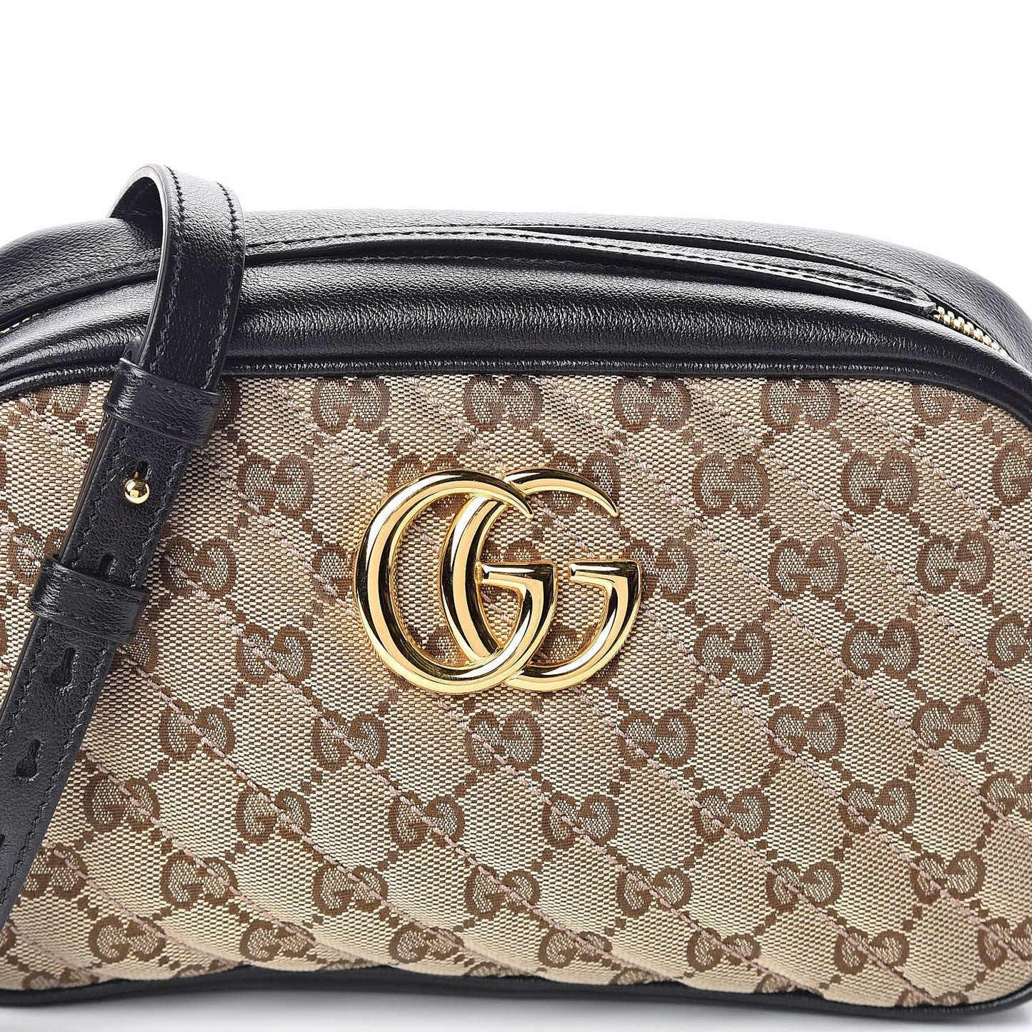 Monogram Matelasse Diagonal Small GG Marmont Chain Shoulder Bag Beige Black