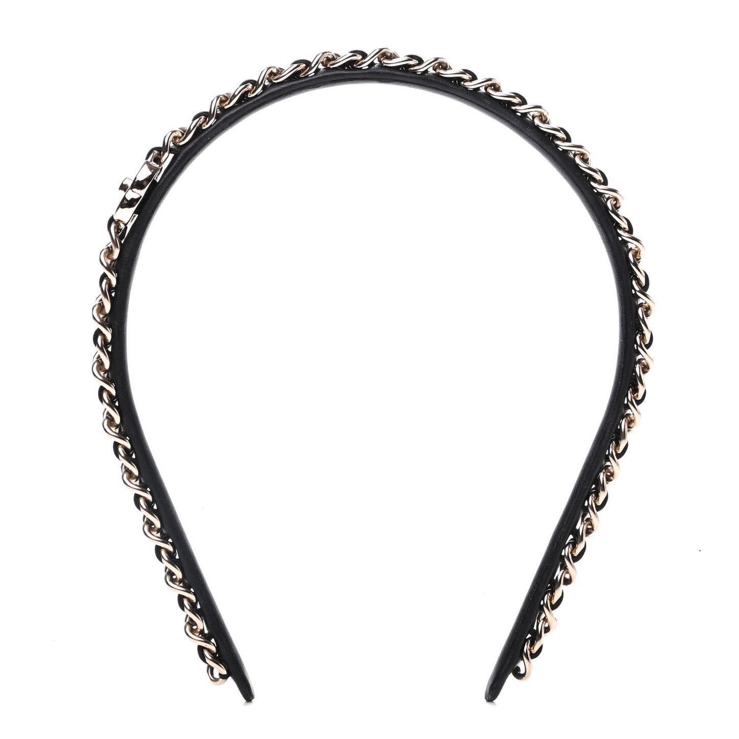 Metal Lambskin CC Turnlock Chain Headband Gold Black