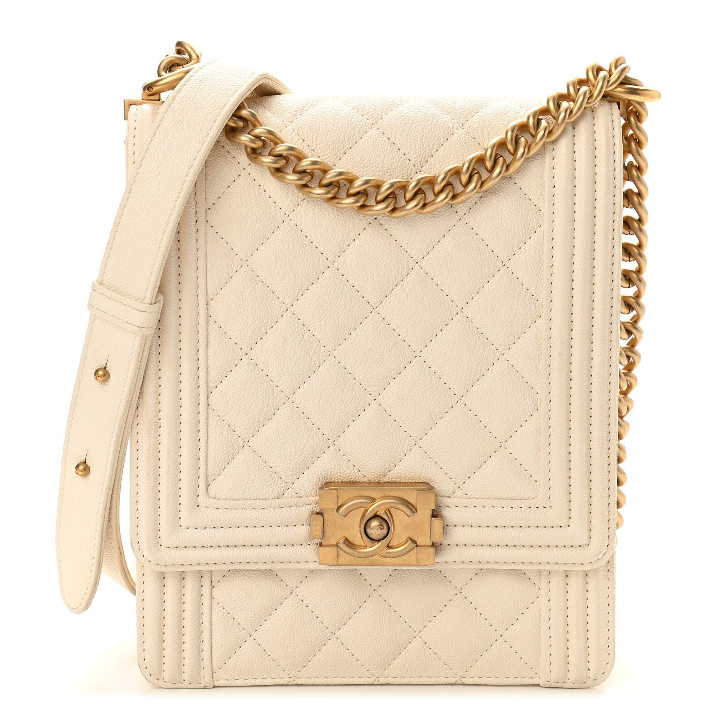 Chanel Caviar Quilted North South Boy Flap White 1 of 9