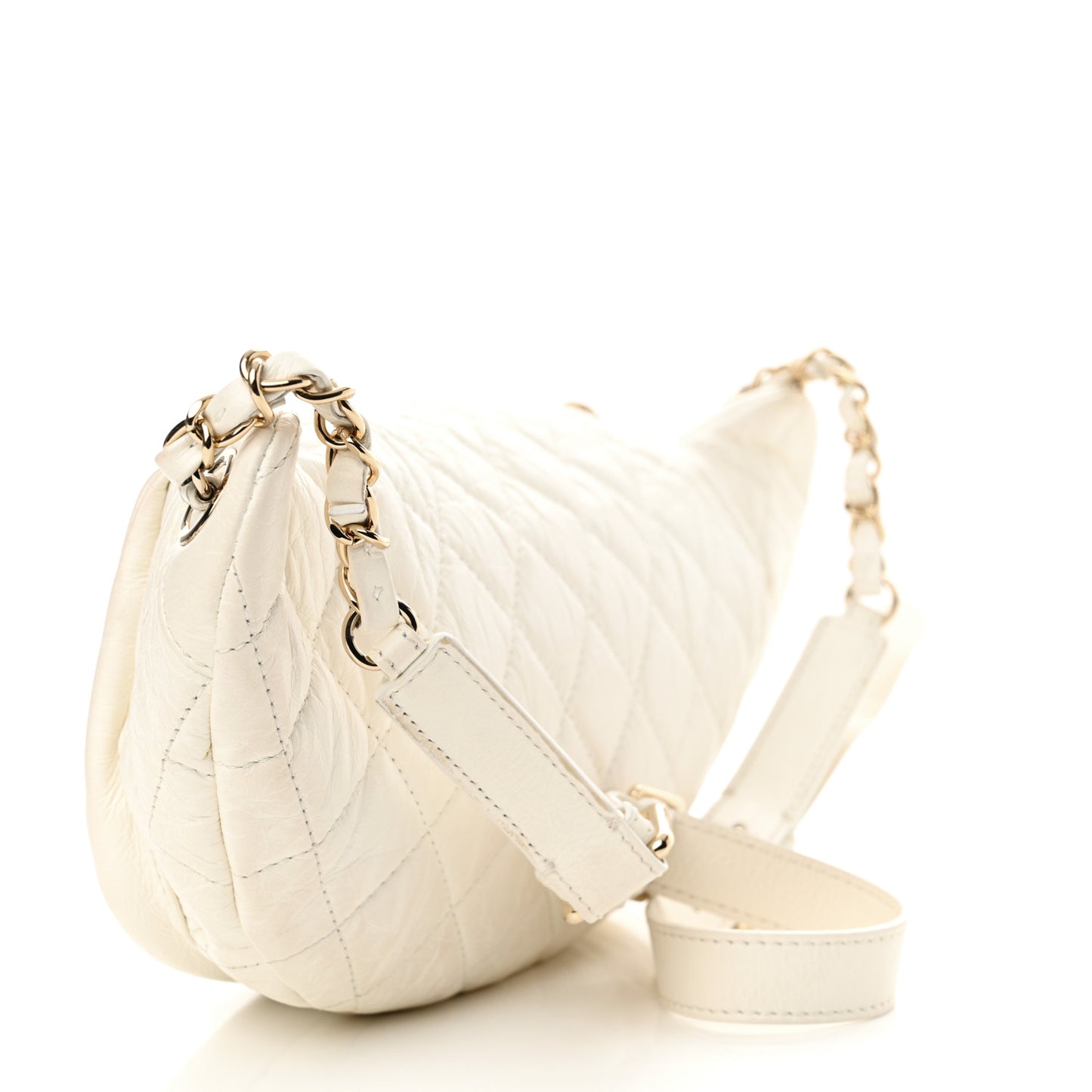 Aged Calfskin Quilted Waist Bag With Coin Purse White
