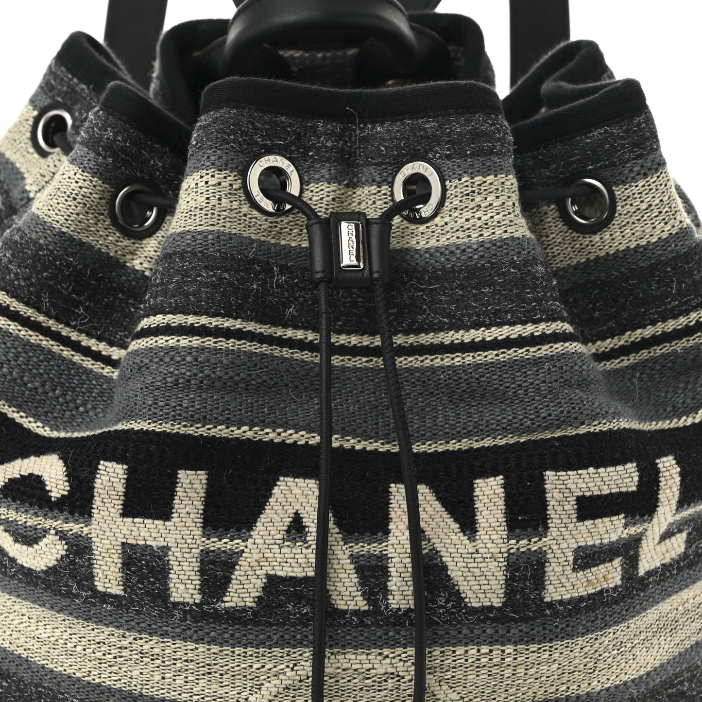 Striped Canvas Large Deauville Backpack Gray Black