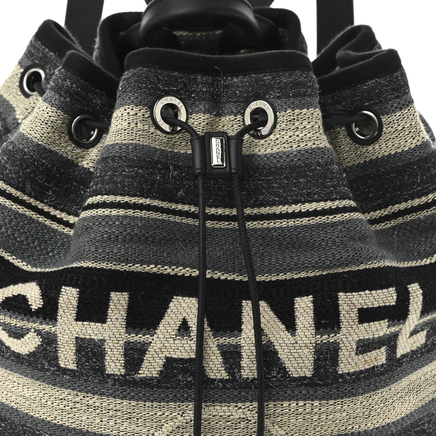 Chanel Striped Canvas Large Deauville Backpack Gray Black 8 of 10