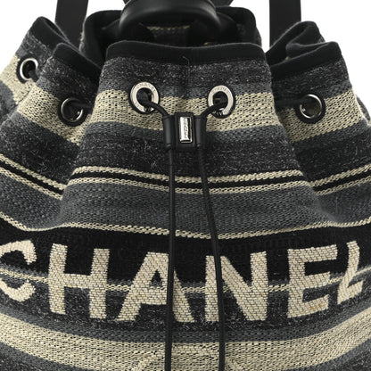 Chanel Striped Canvas Large Deauville Backpack Gray Black 8 of 10
