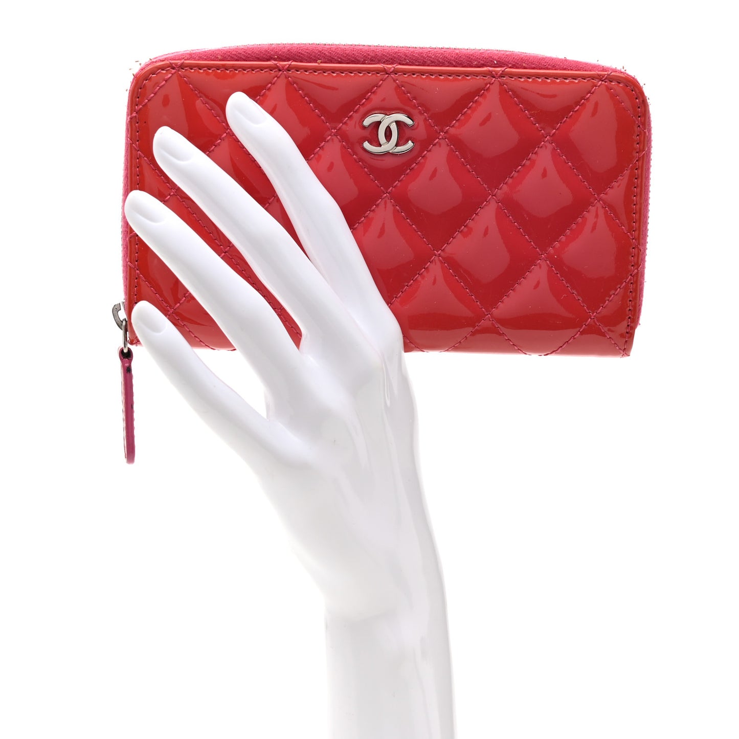Patent Quilted Small Zip Around Wallet Pink