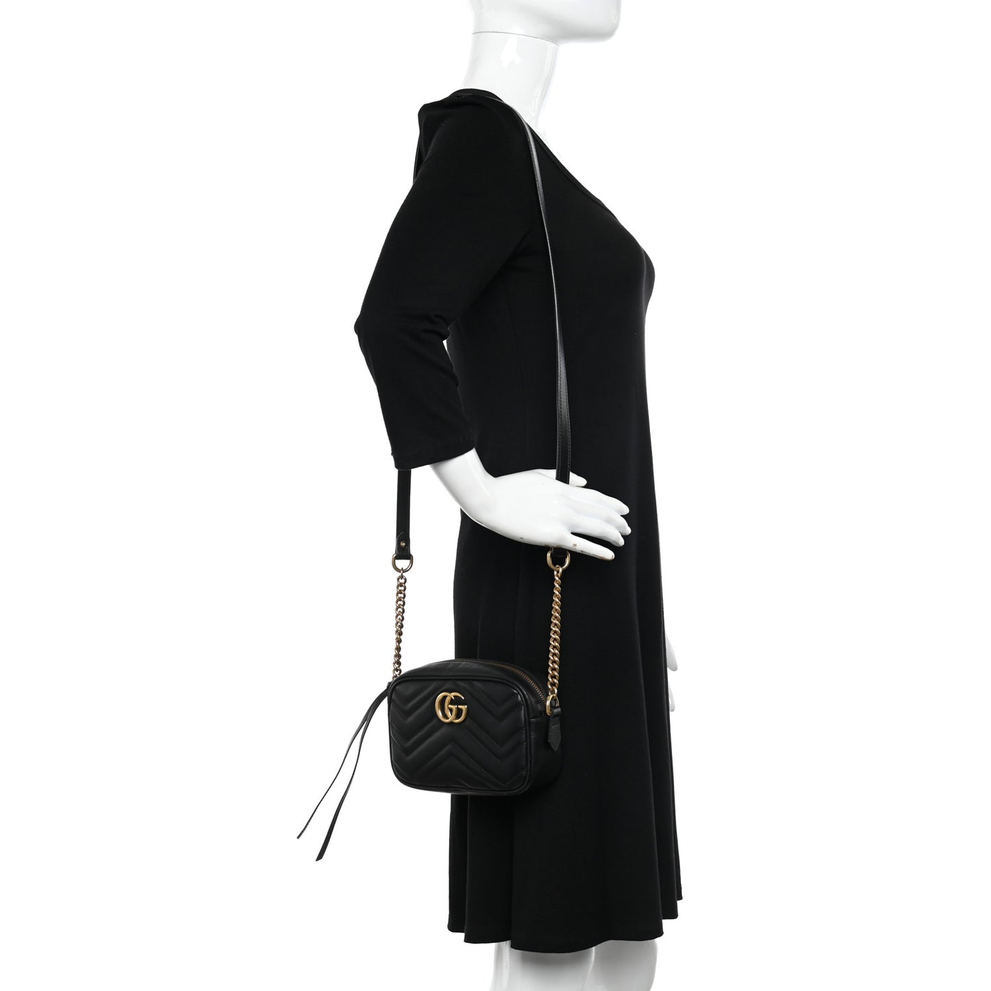 Calfskin Matelasse Mini GG Marmont Chain Shoulder Bag Black