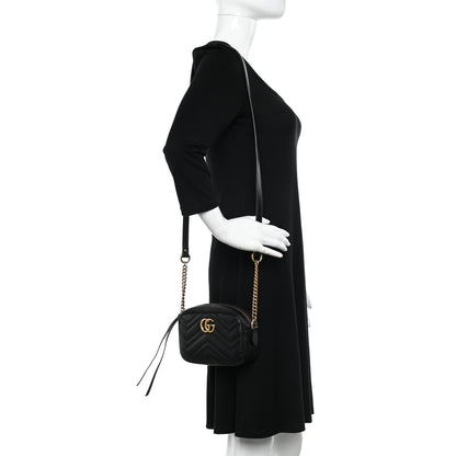 Gucci Calfskin Matelasse Mini GG Marmont Chain Shoulder Bag Black 2 of 11