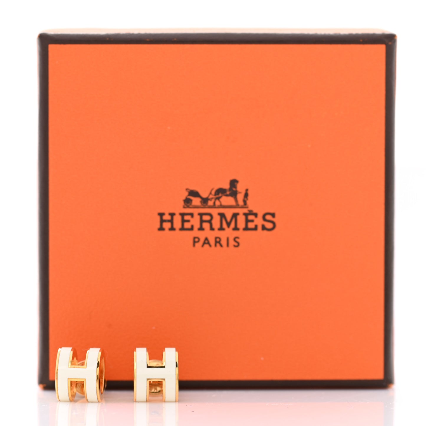 Gold Lacquered Mini Pop H Earrings White