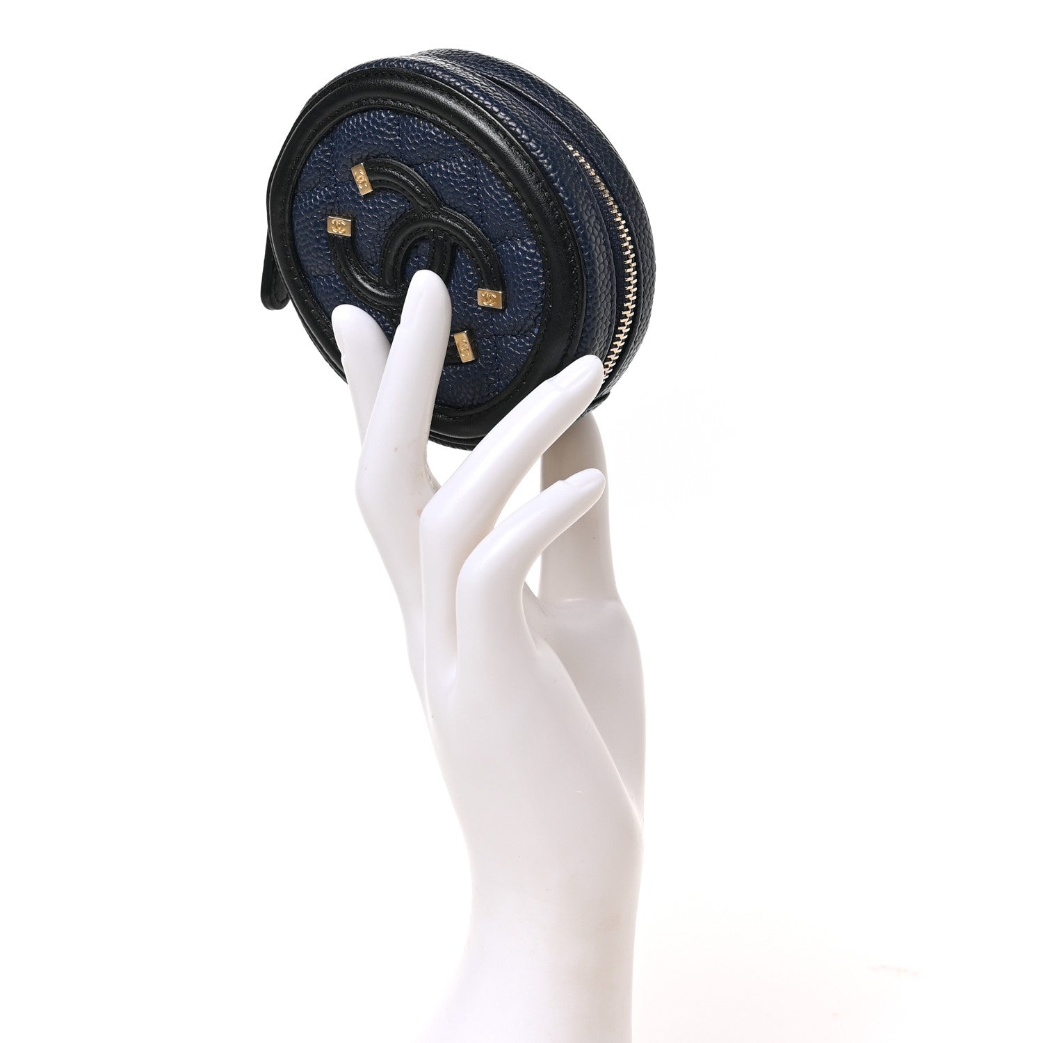 Chanel Caviar Quilted Filigree Zip Around Classic Coin Purse Navy Black 2 of 7
