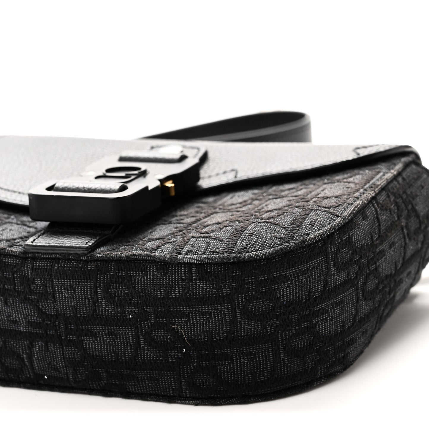 Oblique Jacquard Grained Calfskin Mini Saddle Messenger Bag With Flap Black