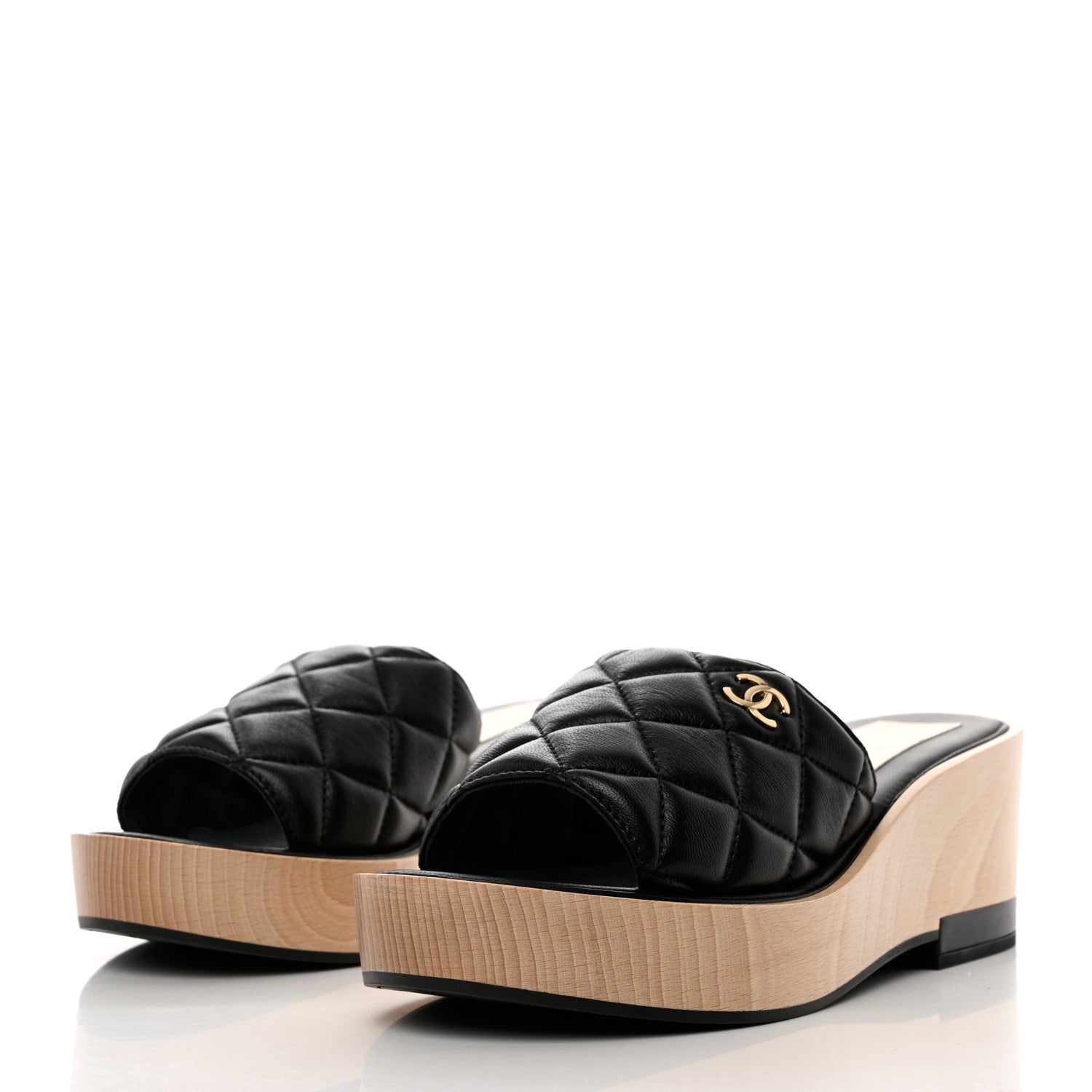 Chanel Lambskin Quilted CC Slip On Platform Sandals 40 Black 3 of 10
