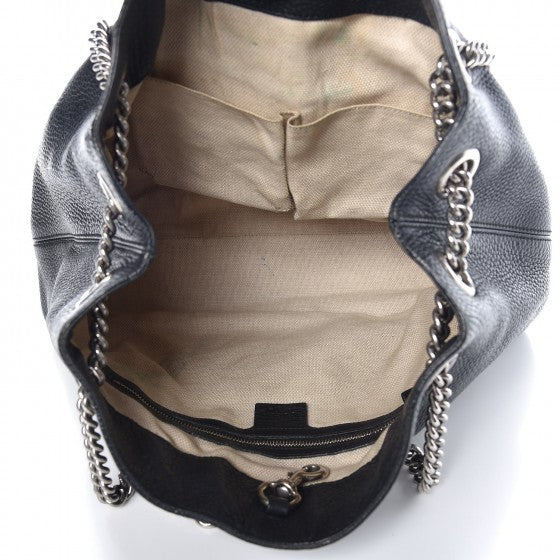 Pebbled Calfskin Studded Medium Soho Chain Shoulder Bag Black