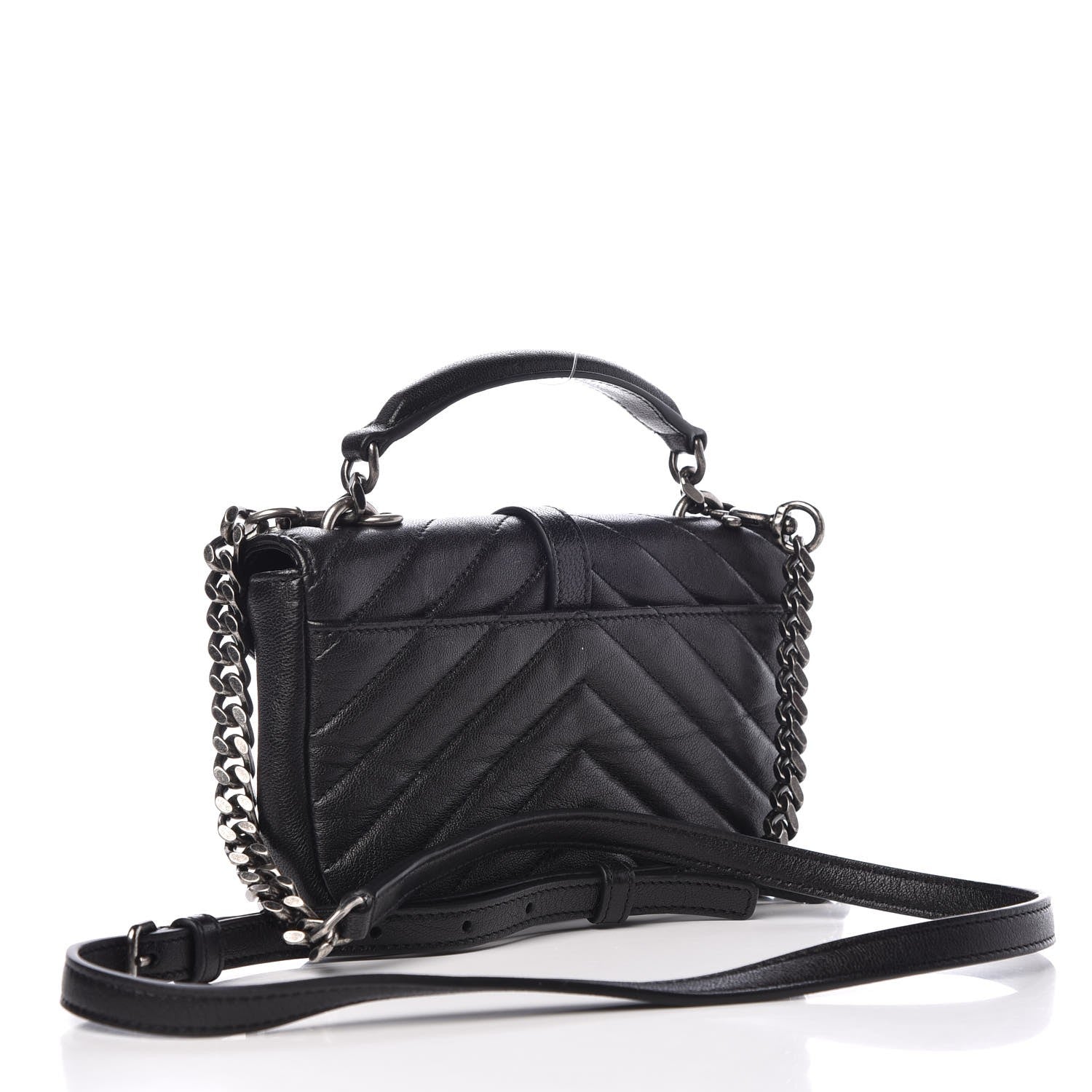 Saint Laurent Calfskin Matelasse Chevron Heart Patchwork Monogram College Chain Wallet Black 3 of 7