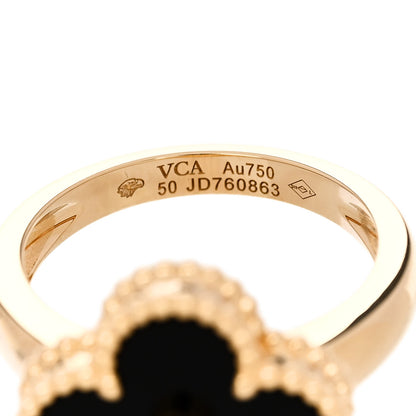 Van Cleef & Arpels 18K Yellow Gold Black Onyx Diamond Vintage Alhambra Ring 50 5.25 5 of 6