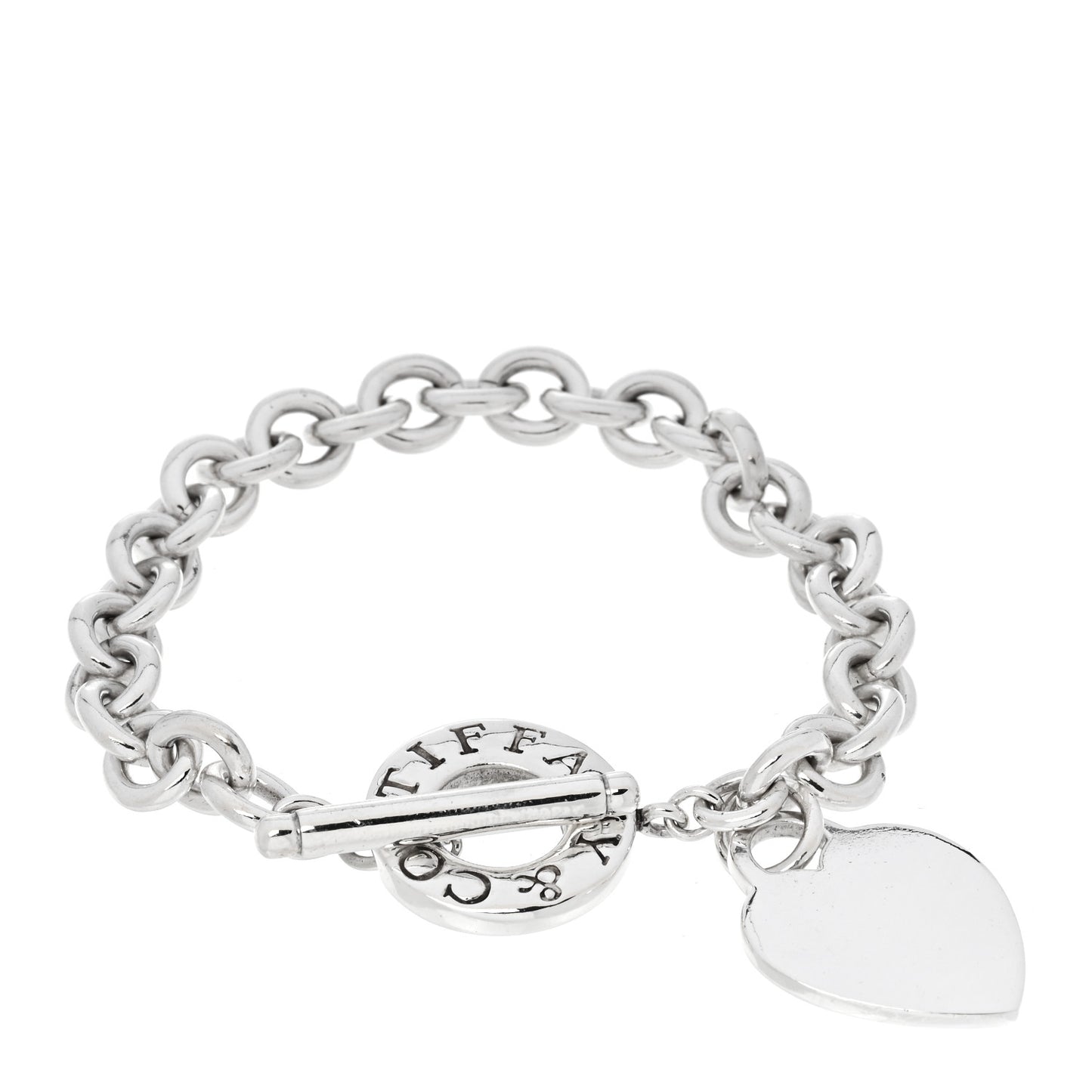 Sterling Silver Heart Tag Toggle Bracelet