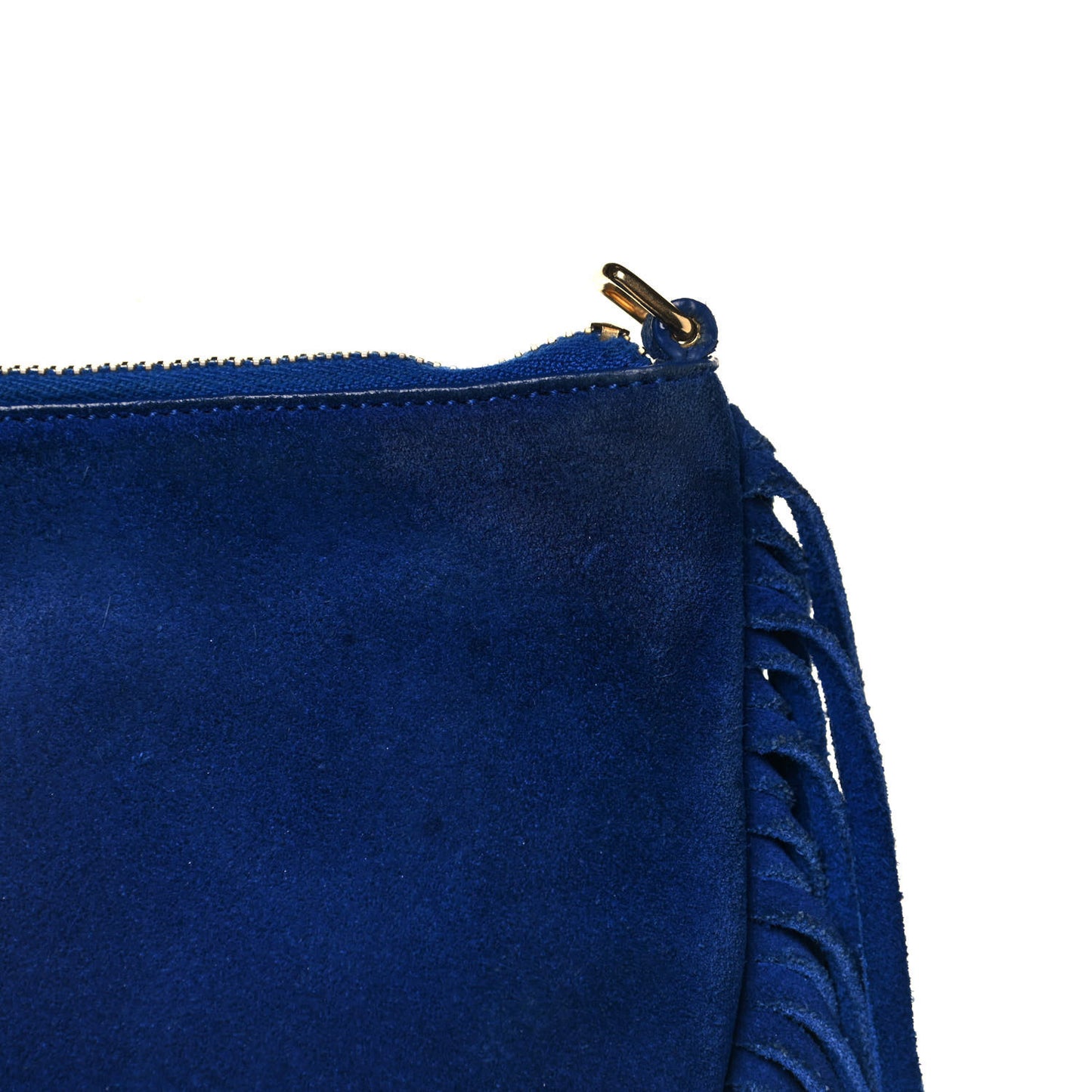 Suede Calfskin Small Fringe Crossbody Bag Blue
