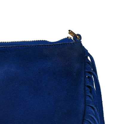 Saint Laurent Suede Calfskin Small Fringe Crossbody Bag Blue 13 of 15