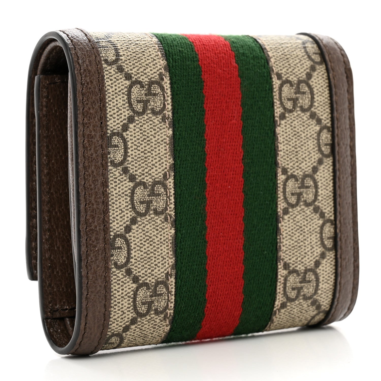 Gucci GG Supreme Monogram Textured Calfskin Web Ophidia Card Case Wallet Beige Ebony New Acero 3 of 6