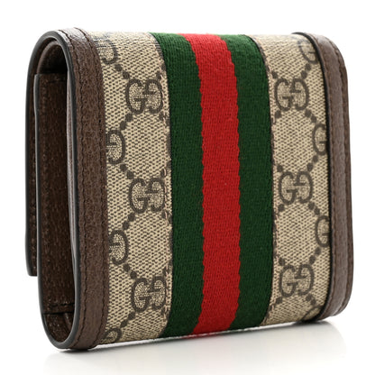 Gucci GG Supreme Monogram Textured Calfskin Web Ophidia Card Case Wallet Beige Ebony New Acero 3 of 6