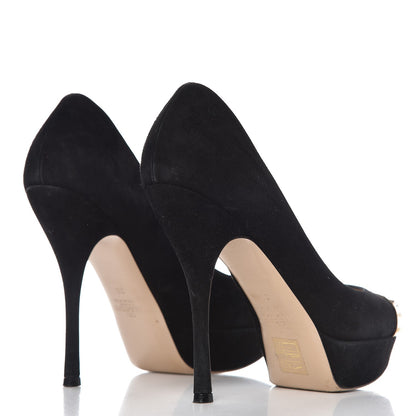 Valentino Garavani Suede Rockstud Cap Toe Platform Pumps 38 Black Gold 4 of 12