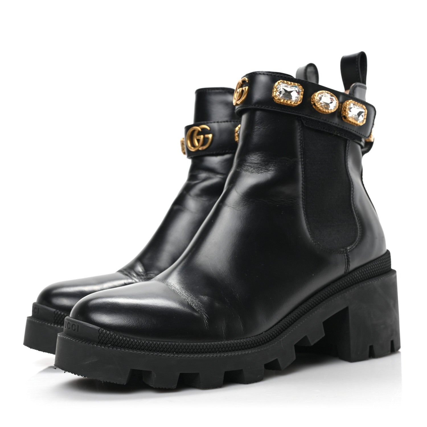 Gucci Calfskin Crystal GG Trip Chelsea Ankle Boots 38.5 Black 3 of 7
