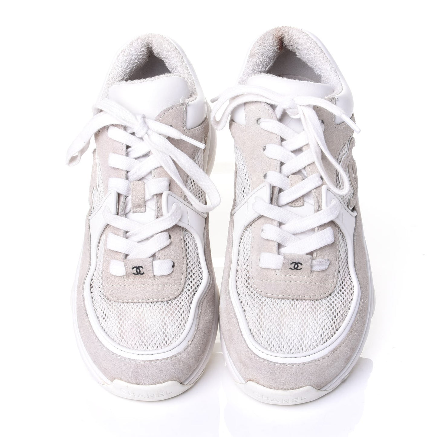 Suede Calfskin Fabric CC Sneakers 37.5 White Grey