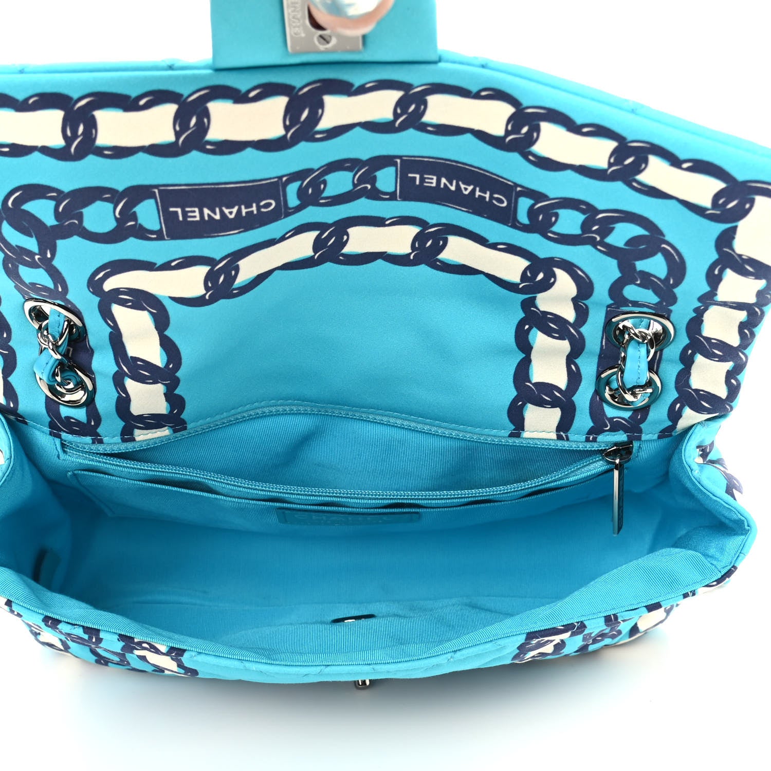 Chanel Silk Chain Printed Medium Single Flap Blue 5 of 9