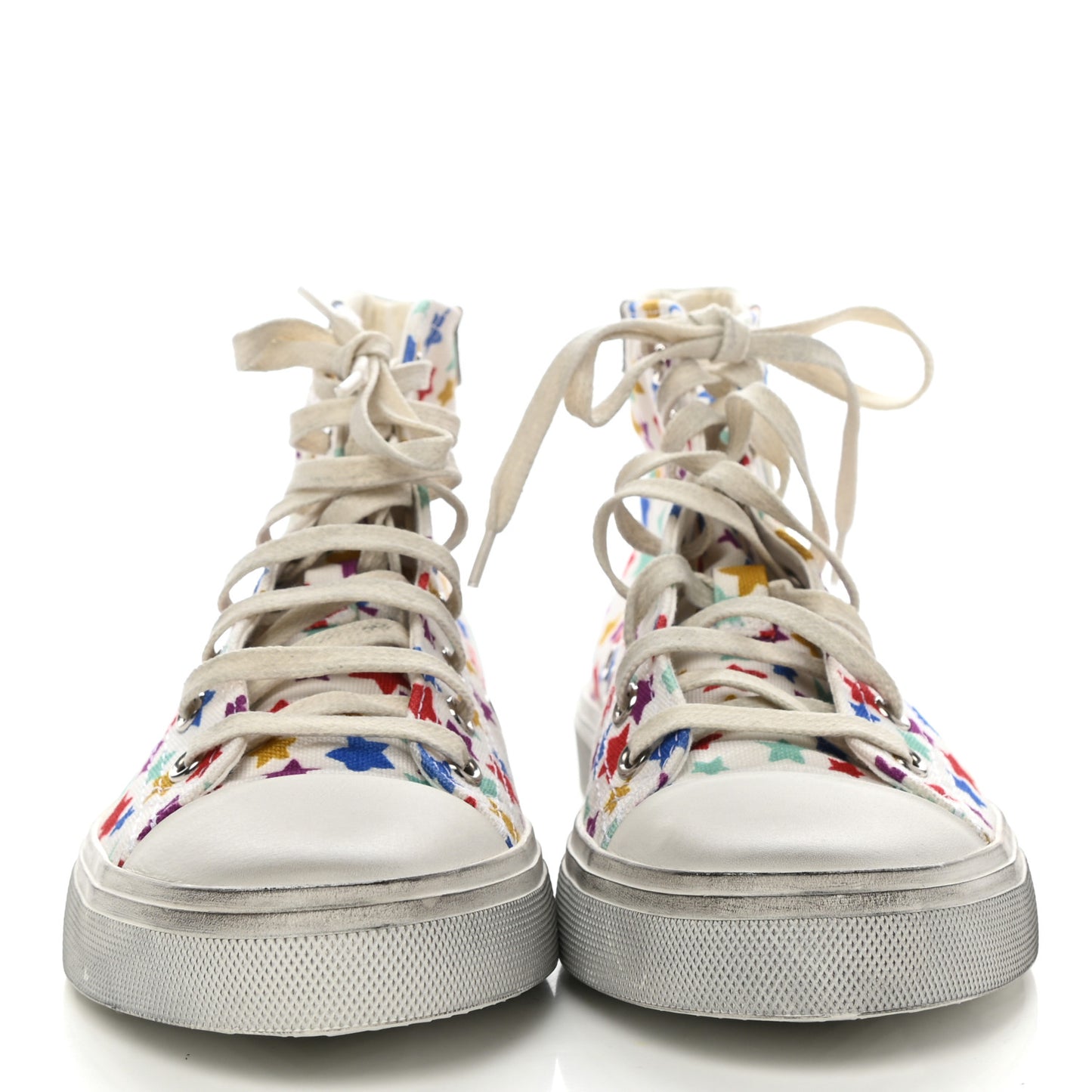 Distressed Canvas Fun-Star Print Bedford Hightop Sneakers 37.5 Cream