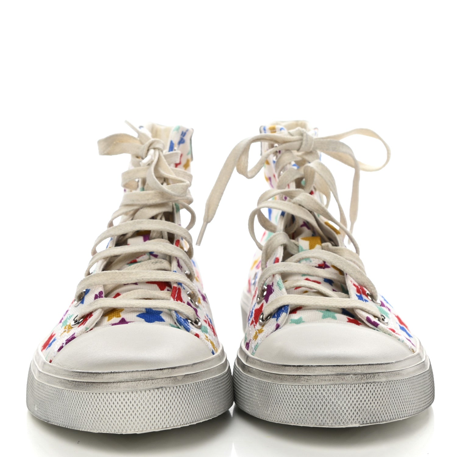 Saint Laurent Distressed Canvas Fun-Star Print Bedford Hightop Sneakers 37.5 Cream 2 of 9