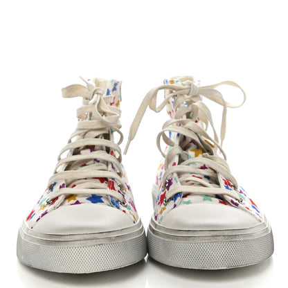 Saint Laurent Distressed Canvas Fun-Star Print Bedford Hightop Sneakers 37.5 Cream 2 of 9
