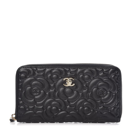 Chanel Caviar Camellia Embossed Large Zip Around Gusset Wallet Black 1 of 8