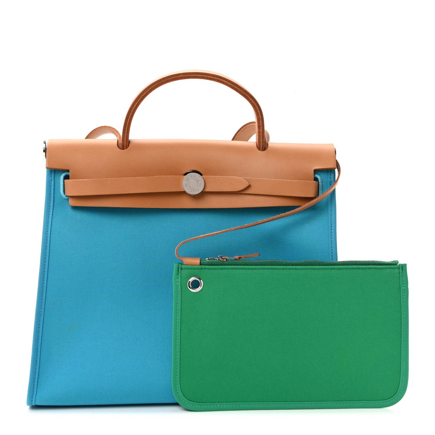 Hermes Vache Hunter Toile Herbag Zip 31 PM Bleu Azteque Menthe 3 of 11