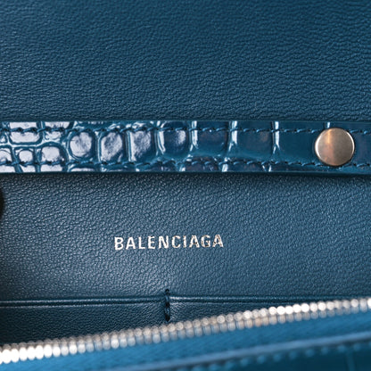 Balenciaga Shiny Calfskin Crocodile Embossed Hourglass Chain Bag Dark Petrol Blue 6 of 11
