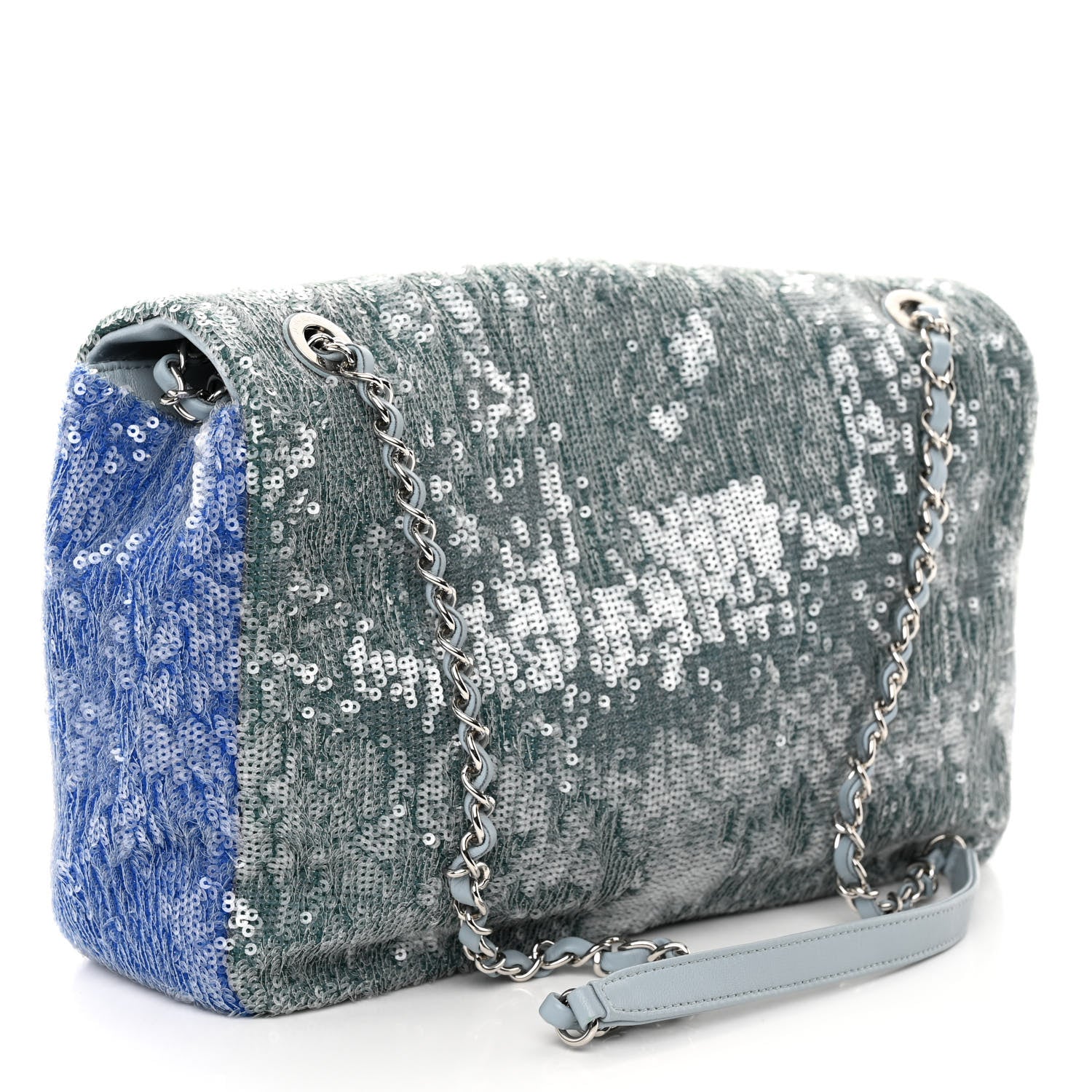 Chanel Sequin Large Waterfall Flap Light Blue 3 of 10