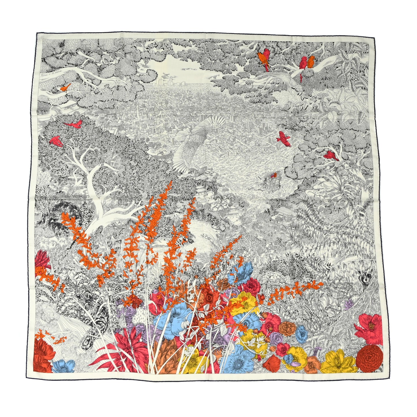 Cashmere Silk Retour a la Nature Shawl 140 White Black Multicolor