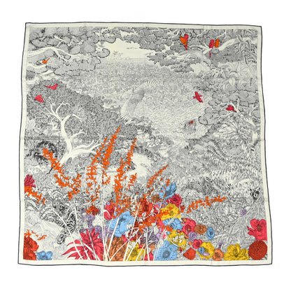 Hermes Cashmere Silk Retour a la Nature Shawl 140 White Black Multicolor 1 of 4