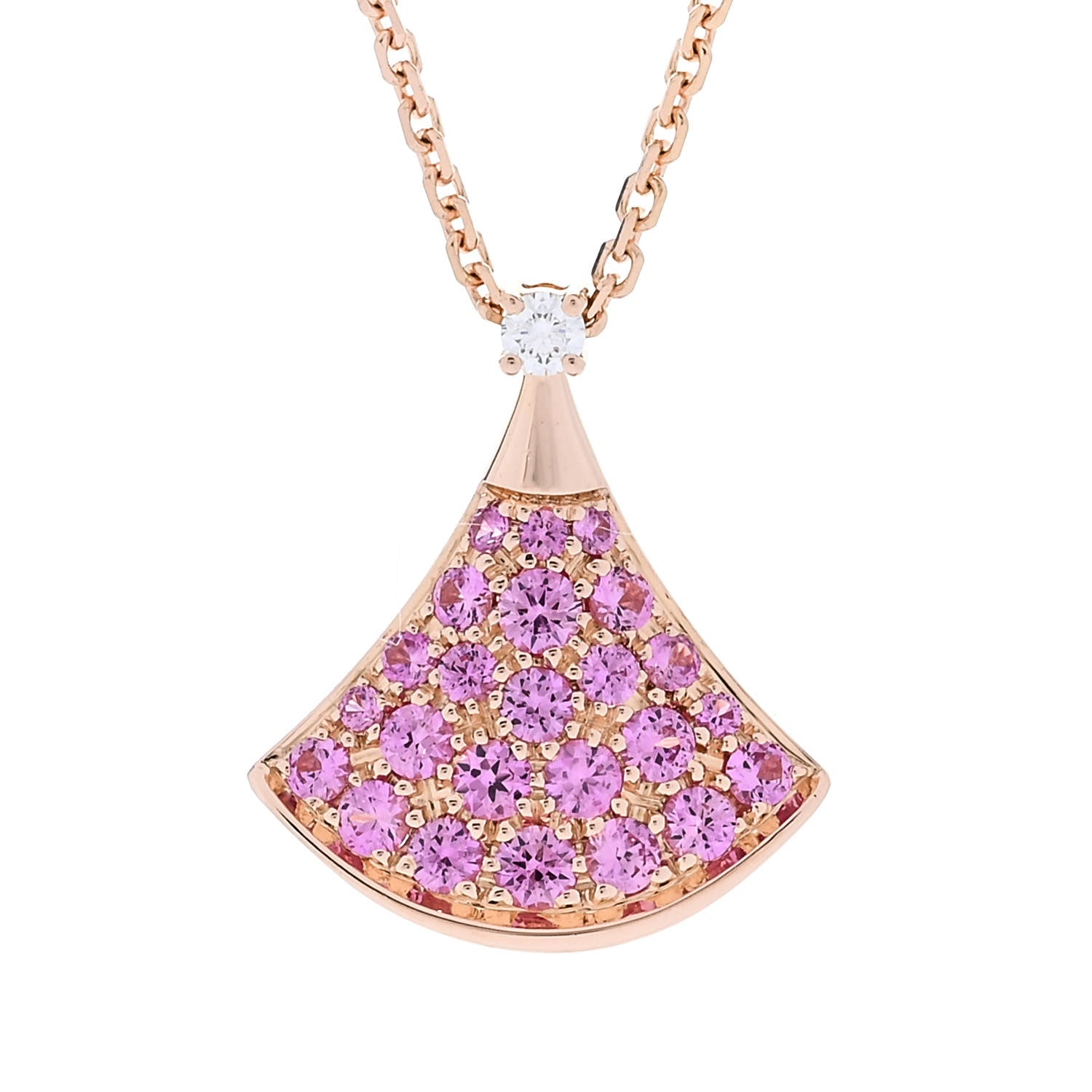 Bulgari 18K Rose Gold Diamond Pink Sapphire Divas' Dream Pendant Necklace 4 of 7