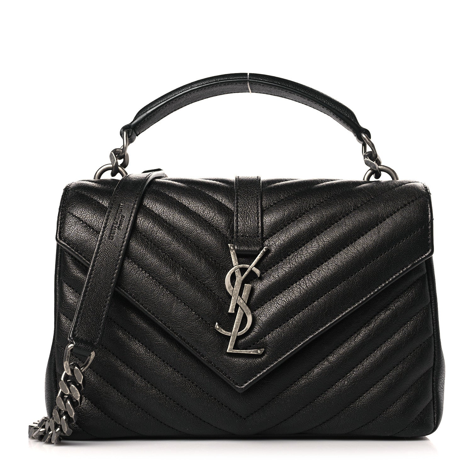 Saint Laurent Sheepskin Matelasse Chevron Monogram Medium College Bag Black 1 of 9