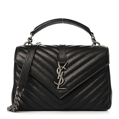 Saint Laurent Sheepskin Matelasse Chevron Monogram Medium College Bag Black 1 of 9
