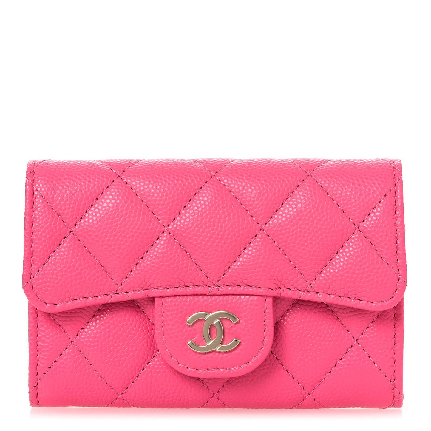 Caviar Quilted Flap Card Holder Wallet Pink