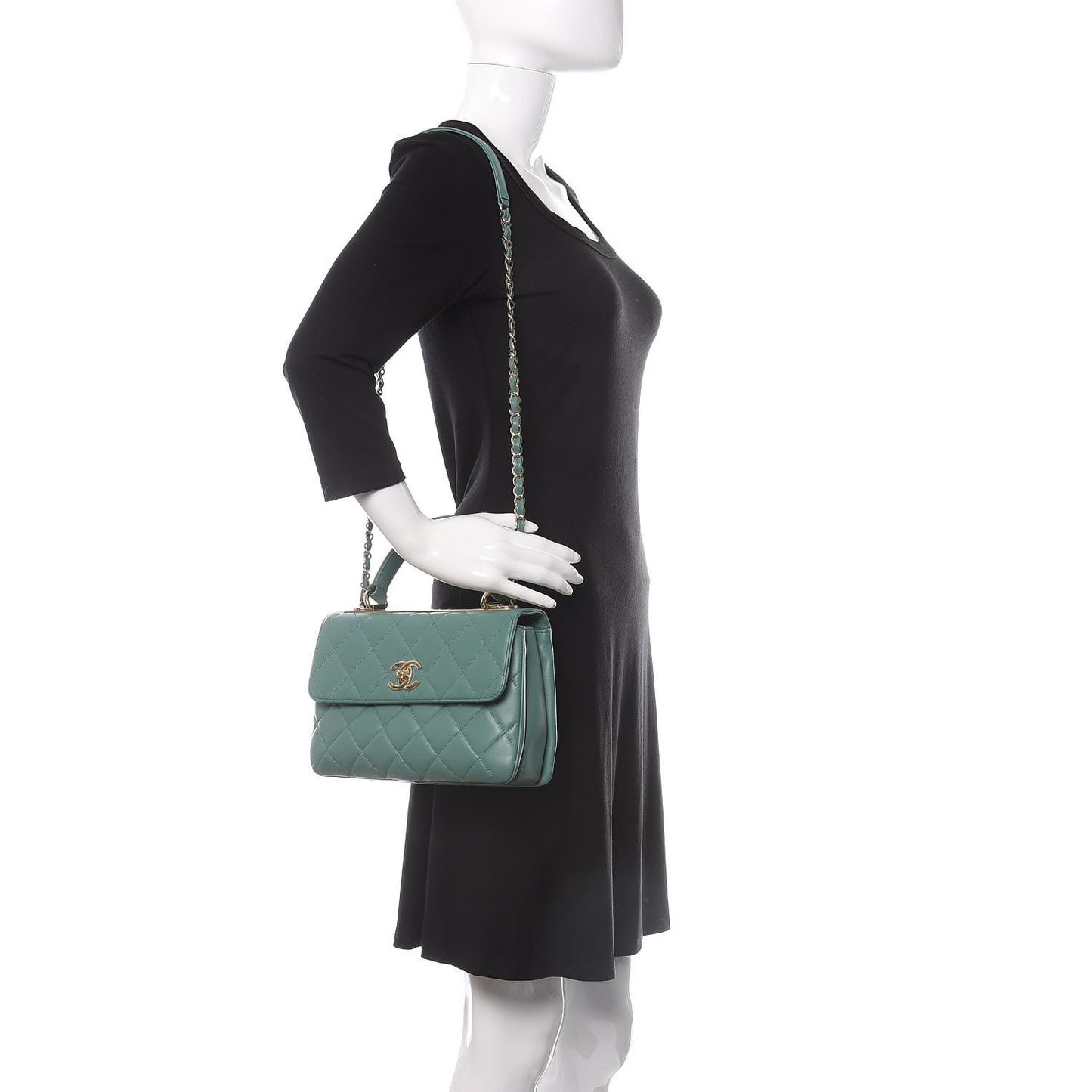 Lambskin Quilted Small Trendy CC Flap Dual Handle Bag Light Green