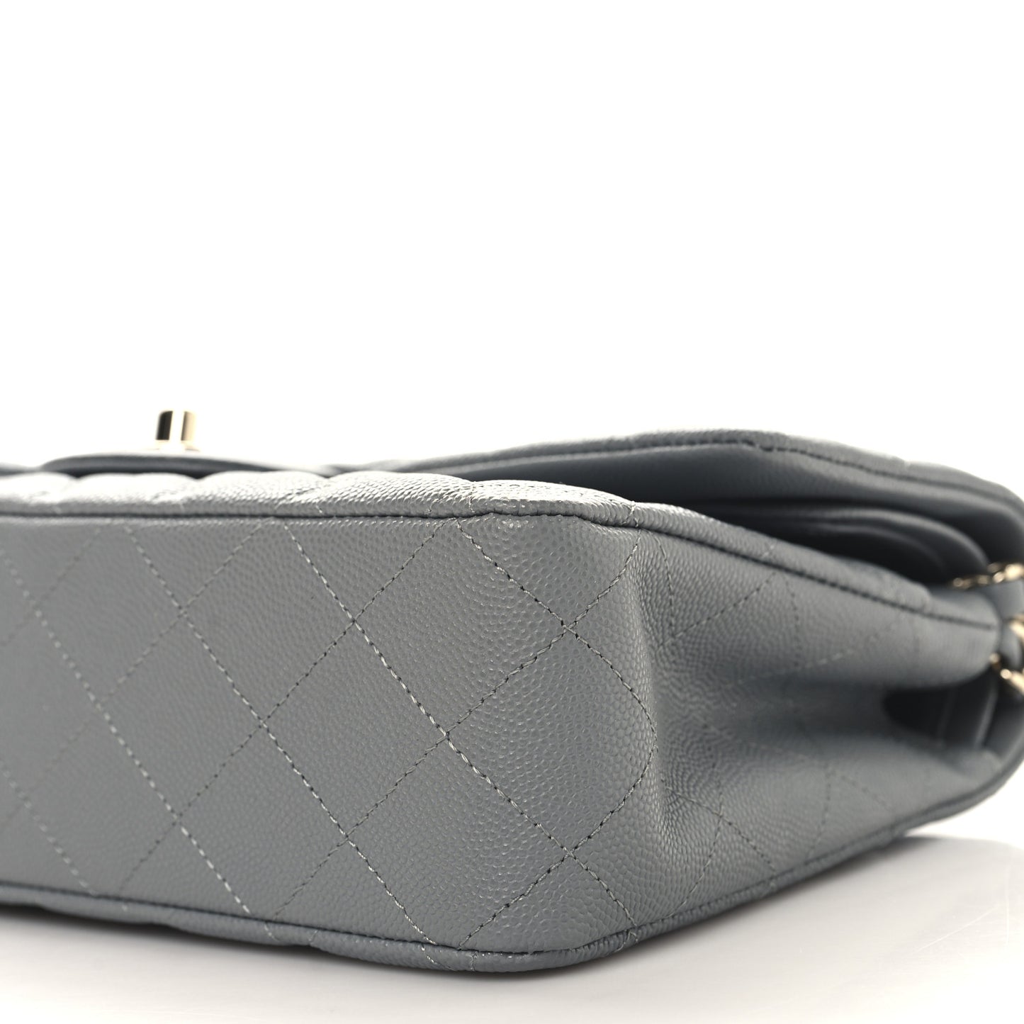 Caviar Quilted Medium Double Flap Grey