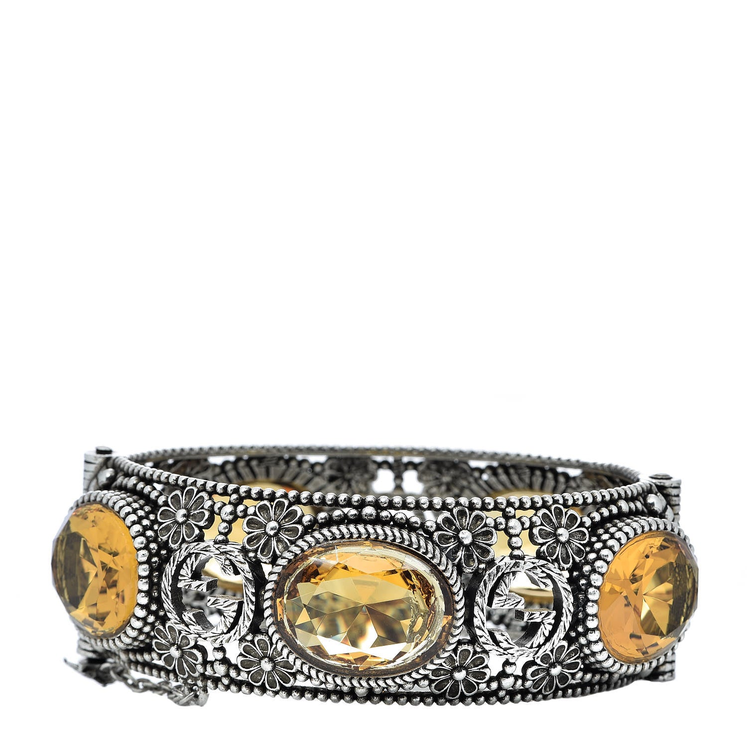 Gucci Sterling Silver Crystal Interlocking G Bangle Bracelet Yellow 3 of 4