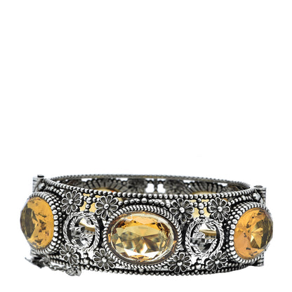 Gucci Sterling Silver Crystal Interlocking G Bangle Bracelet Yellow 3 of 4