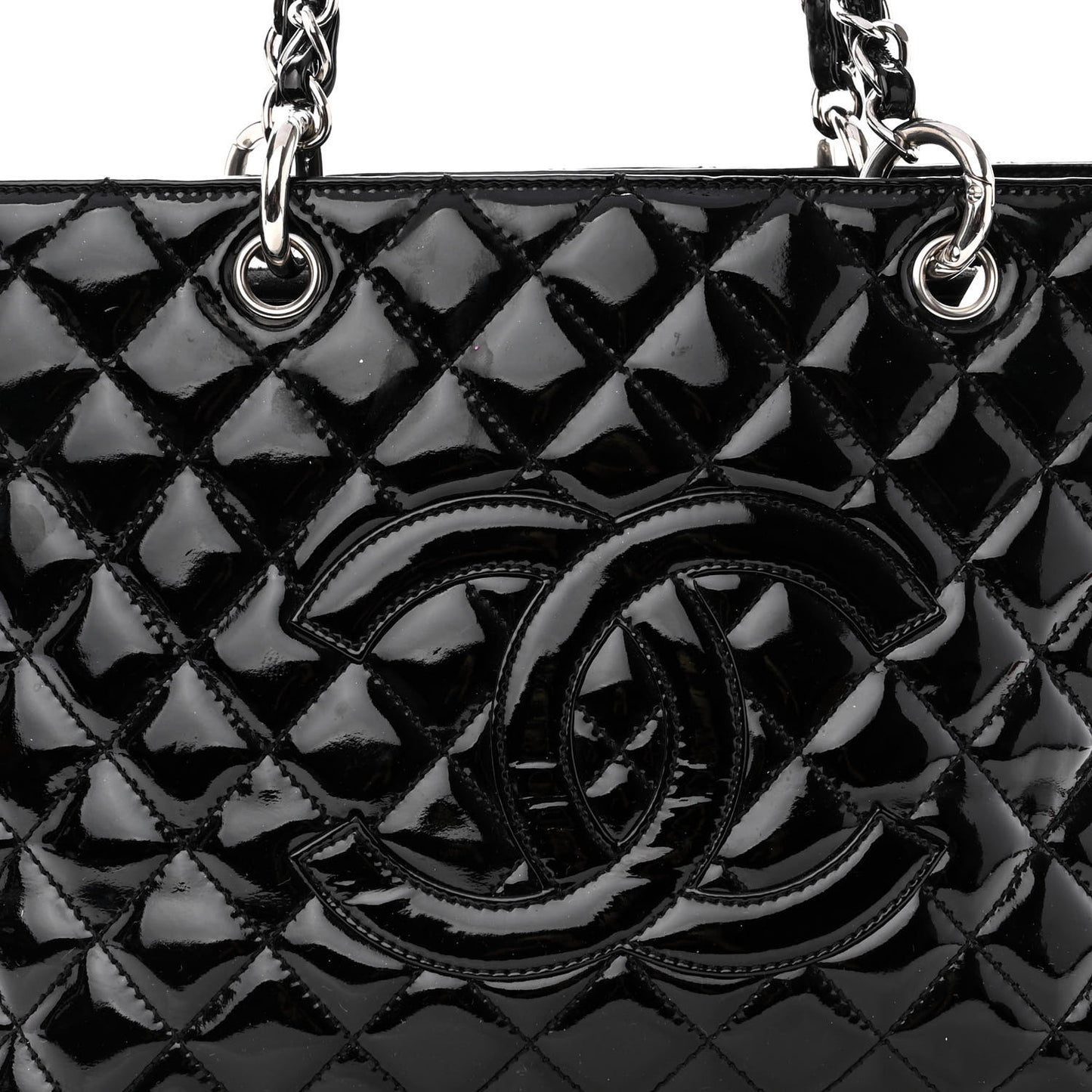 Patent Quilted Grand Shopping Tote GST Black