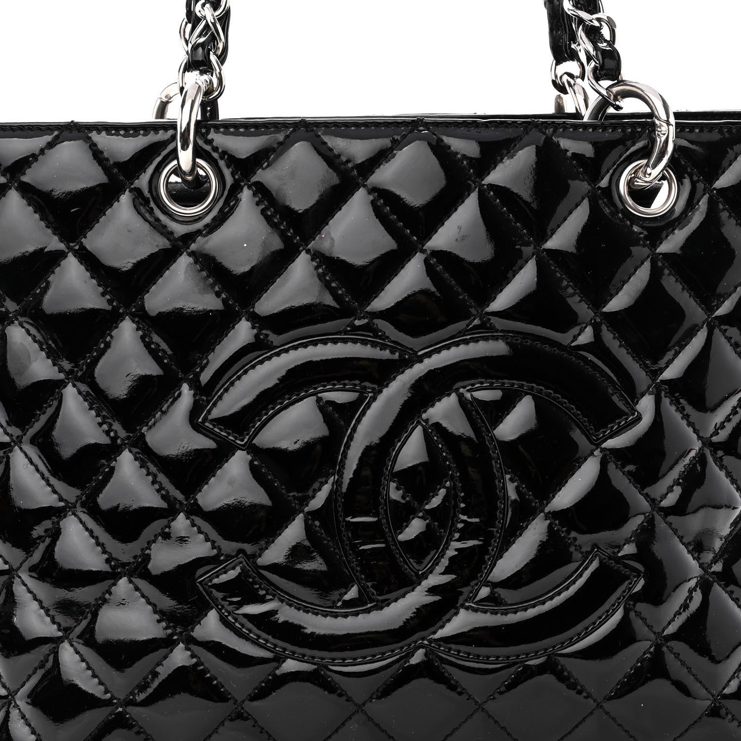 Chanel Patent Quilted Grand Shopping Tote GST Black 9 of 11
