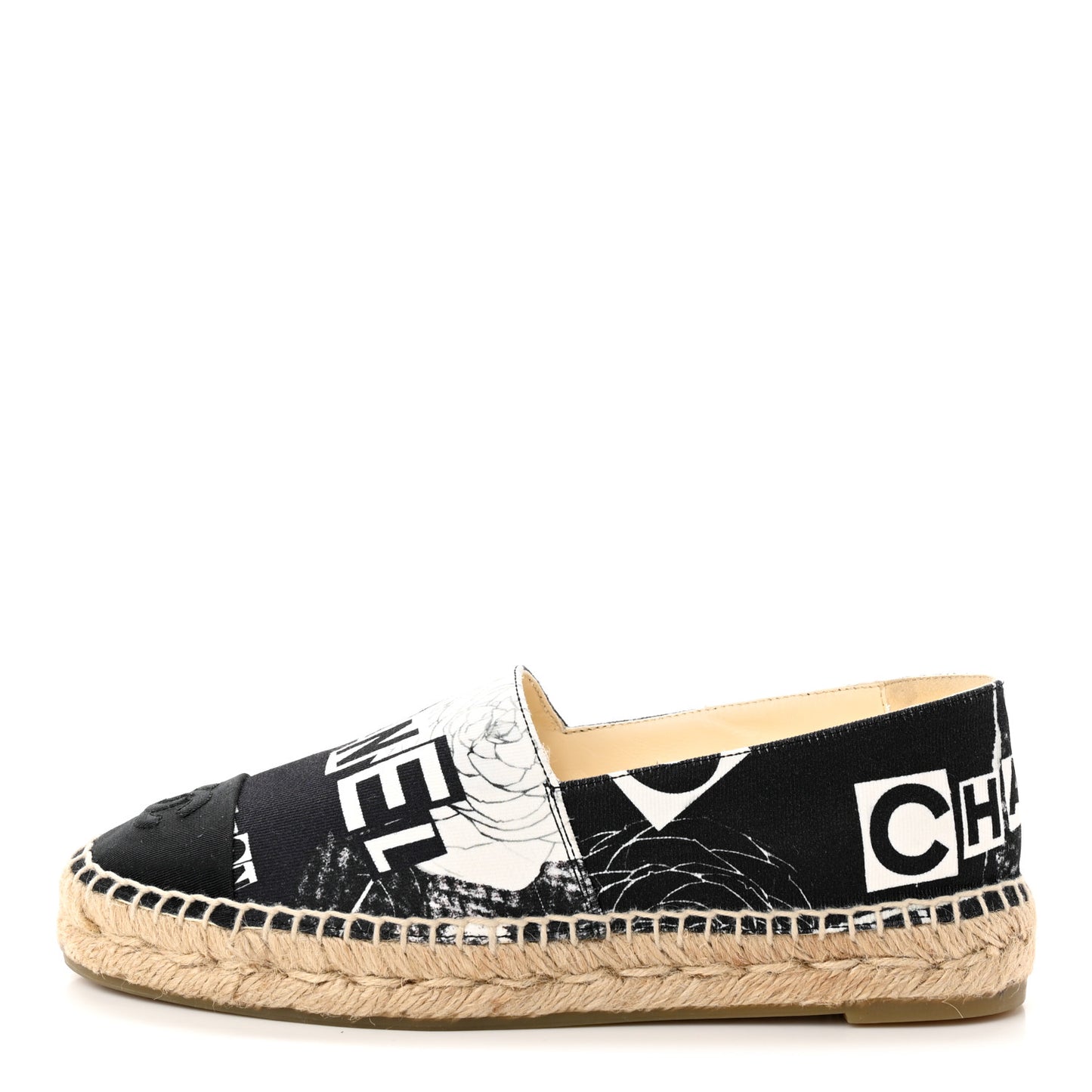 Printed Canvas Grosgrain 31 Rue Cambon Espadrilles 36 Black White