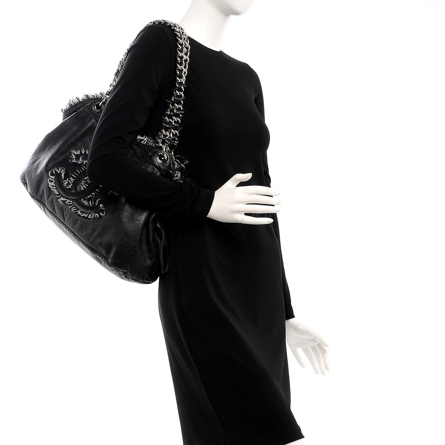 Tweed Lambskin Drawstring Tweedy Tote Black