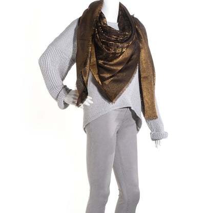 Louis Vuitton Silk Lurex Wool Monogram Shine Shawl Brown 2 of 5